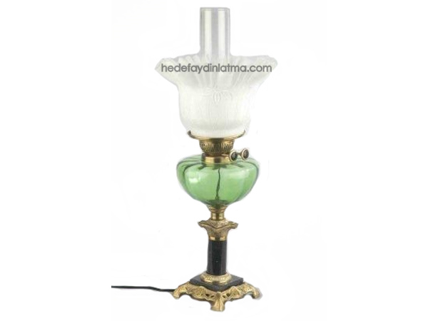 White Flower Green Table Lamp