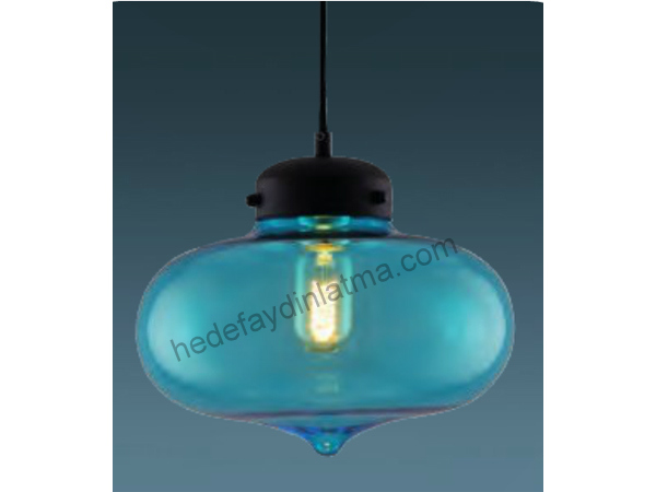 Blue Glass Dished Metal Pendant 