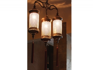Triple Ottoman Style Glass Chandelier