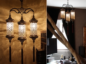 Blown Glass Ottoman Triple Chandelier